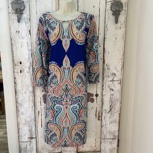 Haani Size 2X Dress Womans Blue Yellow Orange White Paisley Shift Career Party